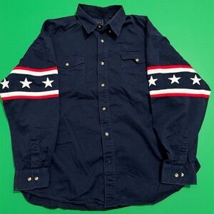 Roper Border Shirt Mens XL Medium Stars Stripes Long Sleeve Button Up Vintage